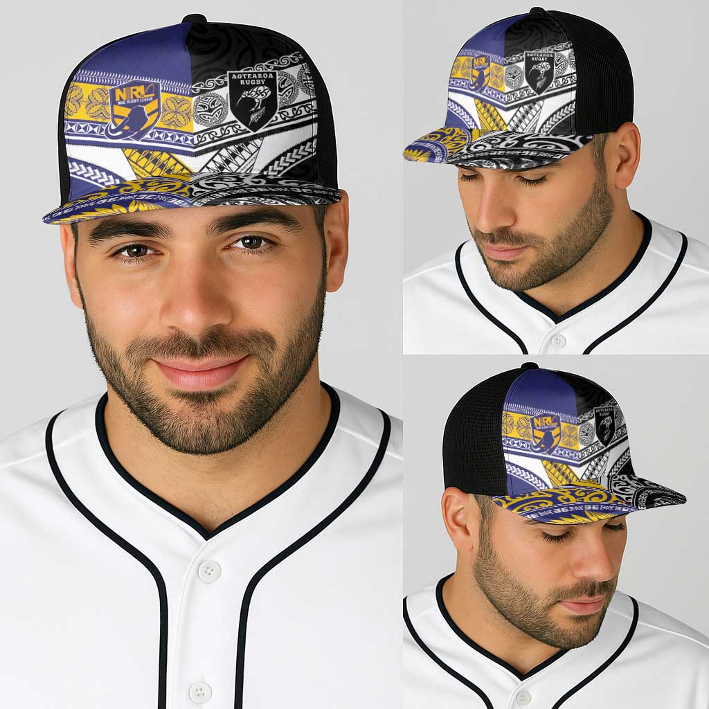 Niue and Aotearoa Rugby Baseball Net Cap Hiapo with Maori Moko Tribal Heritage Tattoos LT03 - Polynesian Pride
