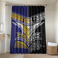 Rugby Niue and Aotearoa Bathroom Set Hiapo with Maori Moko Tribal Heritage Tattoos LT03 Shower Curtain Only Black - Polynesian Pride