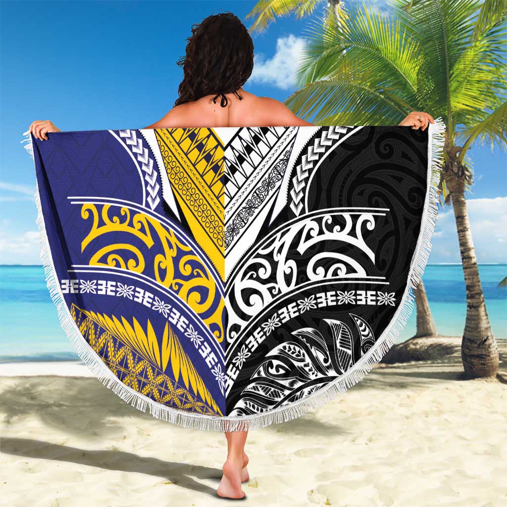 Rugby Niue and Aotearoa Beach Blanket Hiapo with Maori Moko Tribal Heritage Tattoos LT03 - Polynesian Pride