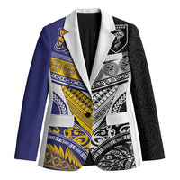Custom Rugby Niue and Aotearoa Blazer Hiapo with Maori Moko Tribal Heritage Tattoos LT03 Unisex Black - Polynesian Pride