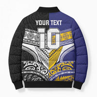 Custom Rugby Niue and Aotearoa Bomber Puffer Jacket Hiapo with Maori Moko Tribal Heritage Tattoos LT03 - Polynesian Pride