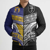 Custom Rugby Niue and Aotearoa Bomber Puffer Jacket Hiapo with Maori Moko Tribal Heritage Tattoos LT03 - Polynesian Pride