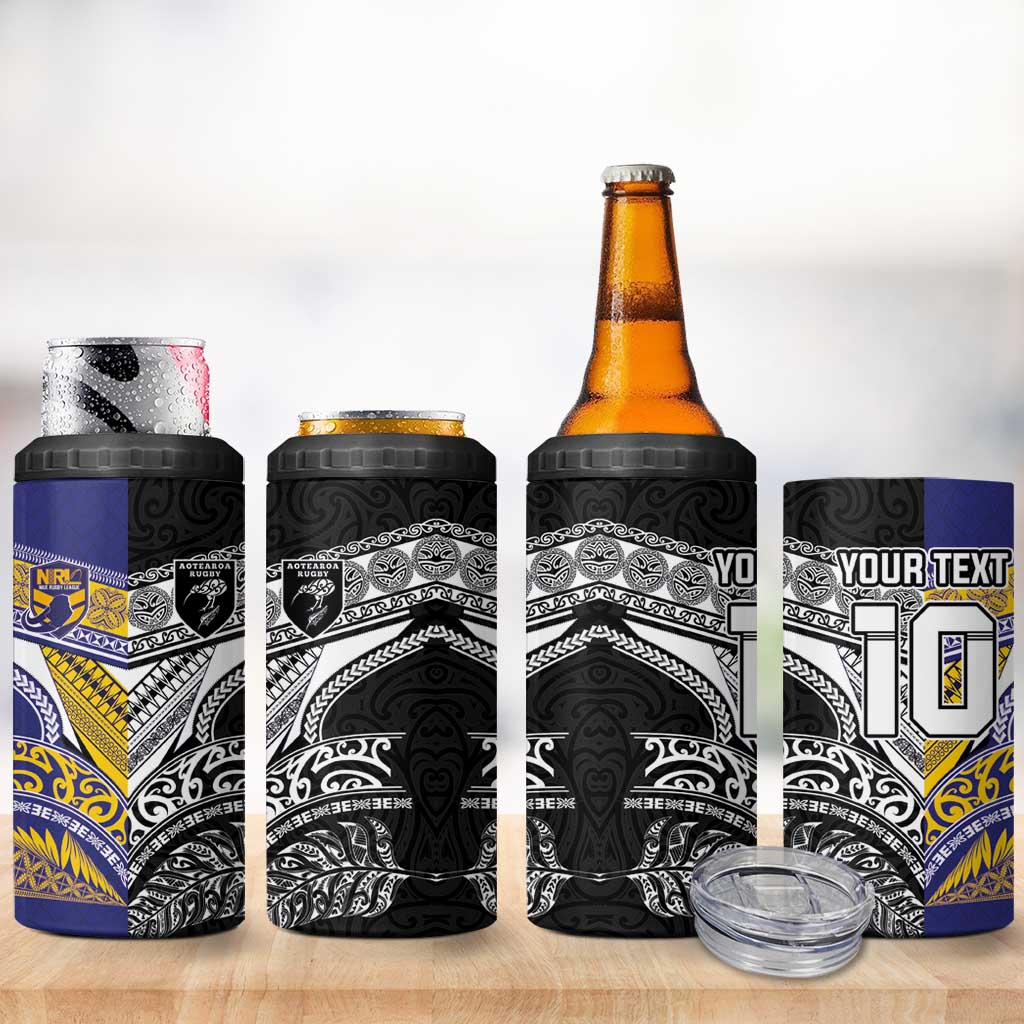 Custom Rugby Niue and Aotearoa 4 in 1 Can Cooler Tumbler Hiapo with Maori Moko Tribal Heritage Tattoos LT03 - Polynesian Pride