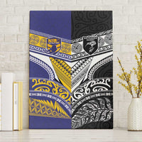 Rugby Niue and Aotearoa Canvas Wall Art Hiapo with Maori Moko Tribal Heritage Tattoos LT03 Without Frame Black - Polynesian Pride