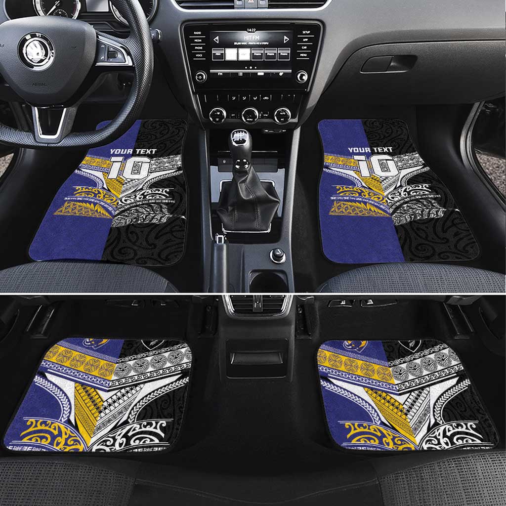 Custom Rugby Niue and Aotearoa Car Mats Hiapo with Maori Moko Tribal Heritage Tattoos LT03 Set 4pcs Black - Polynesian Pride