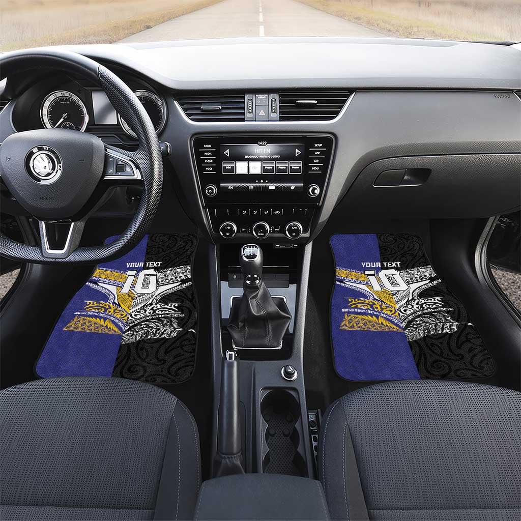 Custom Rugby Niue and Aotearoa Car Mats Hiapo with Maori Moko Tribal Heritage Tattoos LT03 Set 2pcs - Front Black - Polynesian Pride