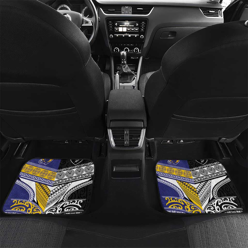 Custom Rugby Niue and Aotearoa Car Mats Hiapo with Maori Moko Tribal Heritage Tattoos LT03 Set 2pcs - Back Black - Polynesian Pride