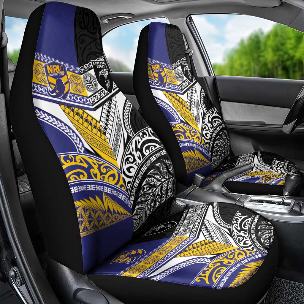 Rugby Niue and Aotearoa Car Seat Cover Hiapo with Maori Moko Tribal Heritage Tattoos LT03 - Polynesian Pride