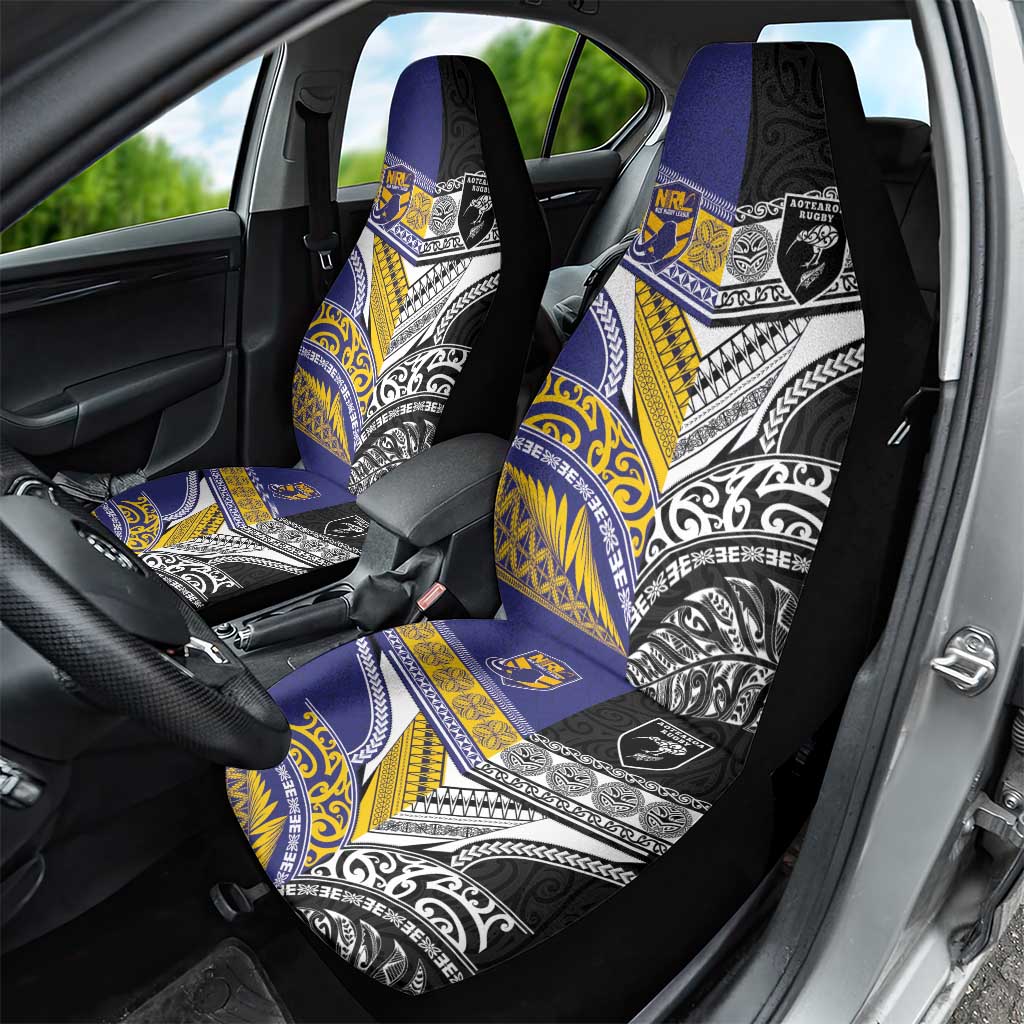 Rugby Niue and Aotearoa Car Seat Cover Hiapo with Maori Moko Tribal Heritage Tattoos LT03 - Polynesian Pride