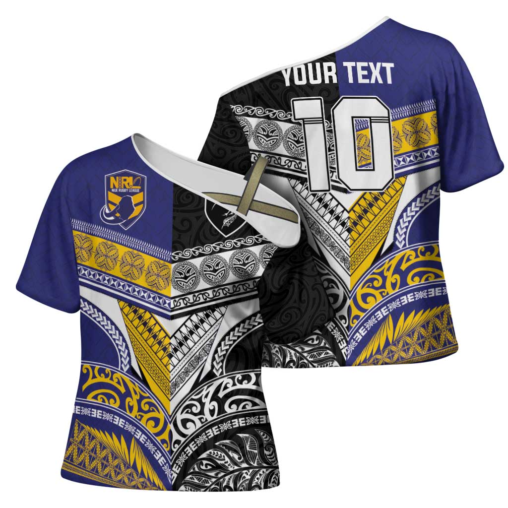 Custom Rugby Niue and Aotearoa Cross Shoulder Shirt Hiapo with Maori Moko Tribal Heritage Tattoos LT03 - Polynesian Pride
