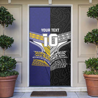 Custom Rugby Niue and Aotearoa Door Cover Hiapo with Maori Moko Tribal Heritage Tattoos LT03 Black - Polynesian Pride