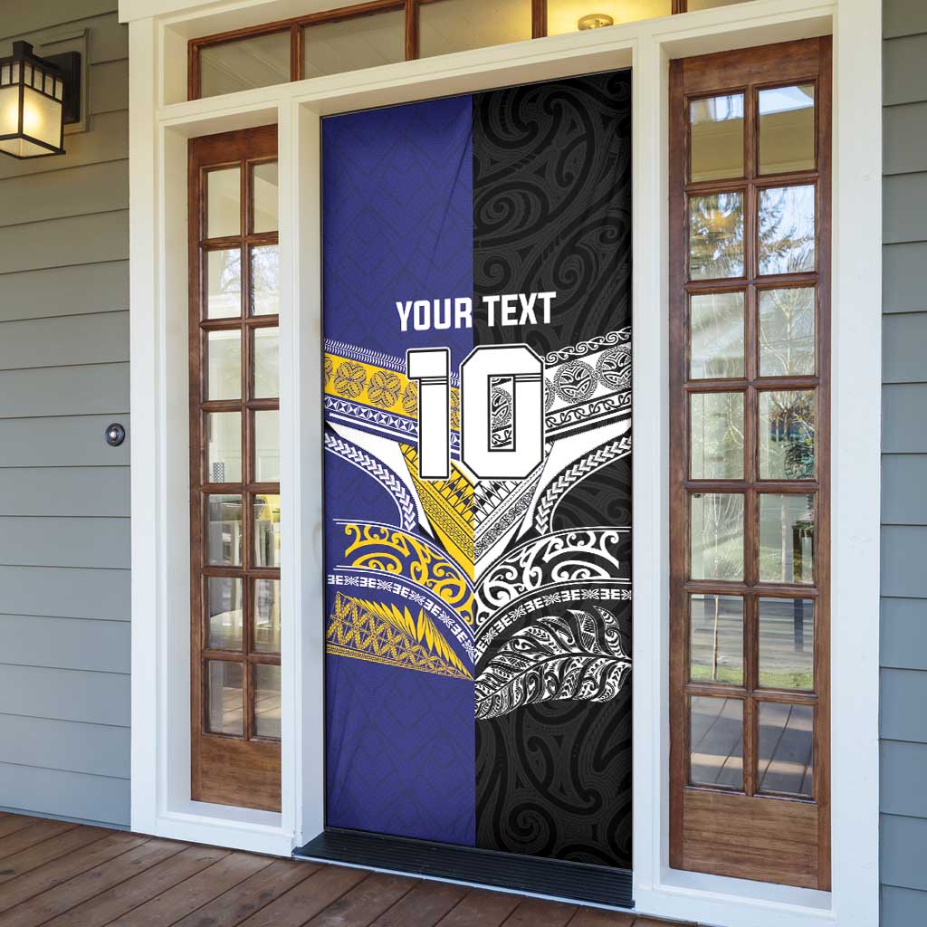 Custom Rugby Niue and Aotearoa Door Cover Hiapo with Maori Moko Tribal Heritage Tattoos LT03 - Polynesian Pride