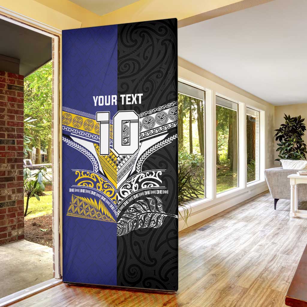 Custom Rugby Niue and Aotearoa Door Cover Hiapo with Maori Moko Tribal Heritage Tattoos LT03 - Polynesian Pride