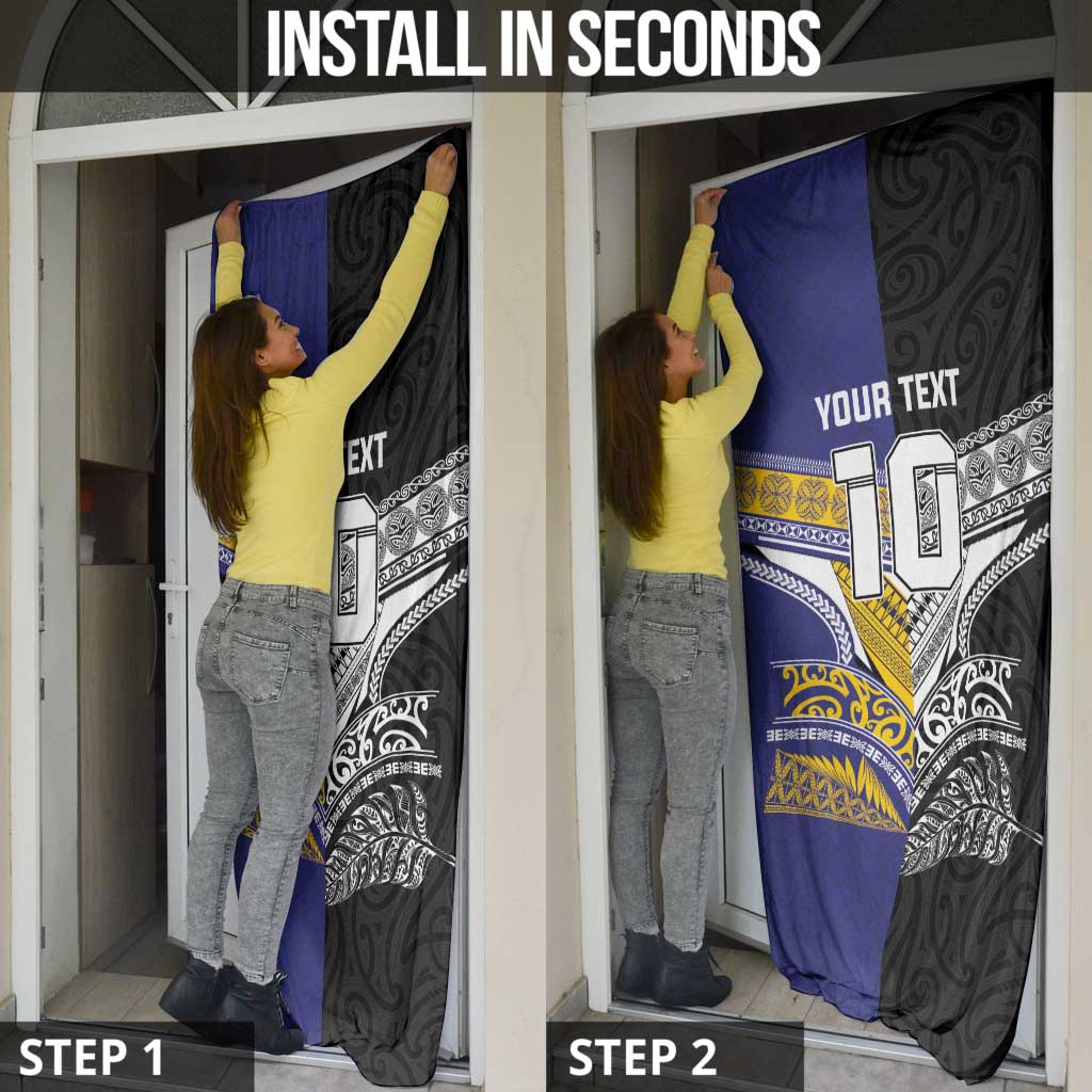 Custom Rugby Niue and Aotearoa Door Cover Hiapo with Maori Moko Tribal Heritage Tattoos LT03 - Polynesian Pride