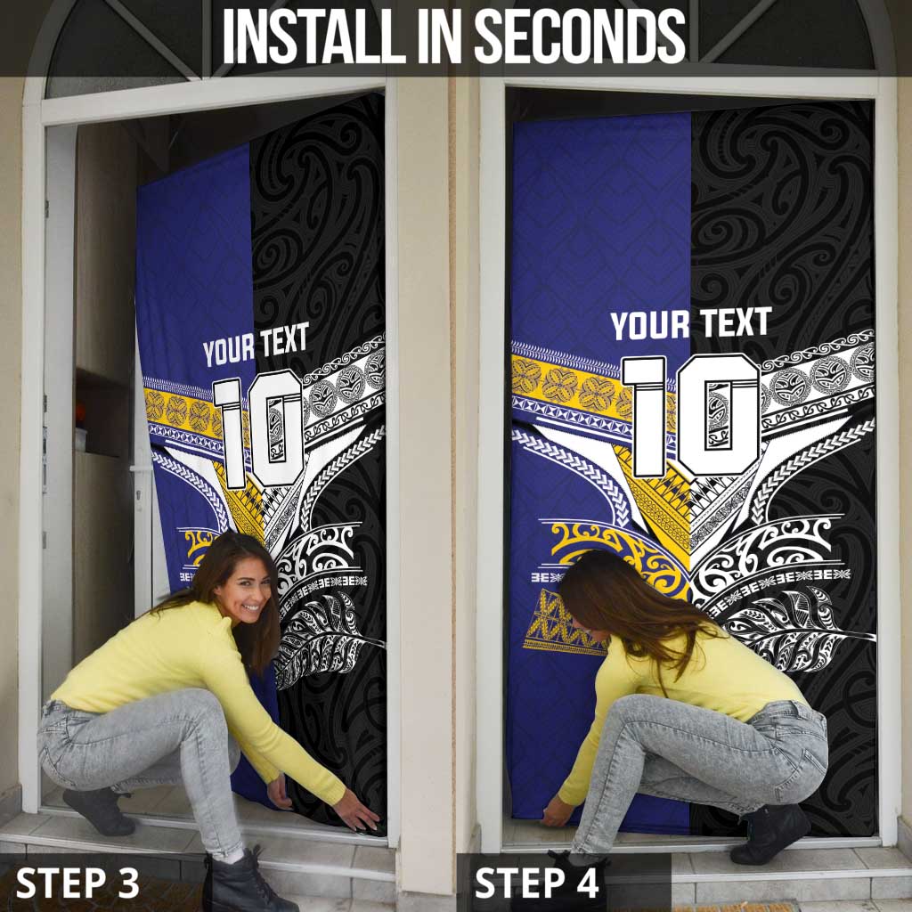 Custom Rugby Niue and Aotearoa Door Cover Hiapo with Maori Moko Tribal Heritage Tattoos LT03 - Polynesian Pride