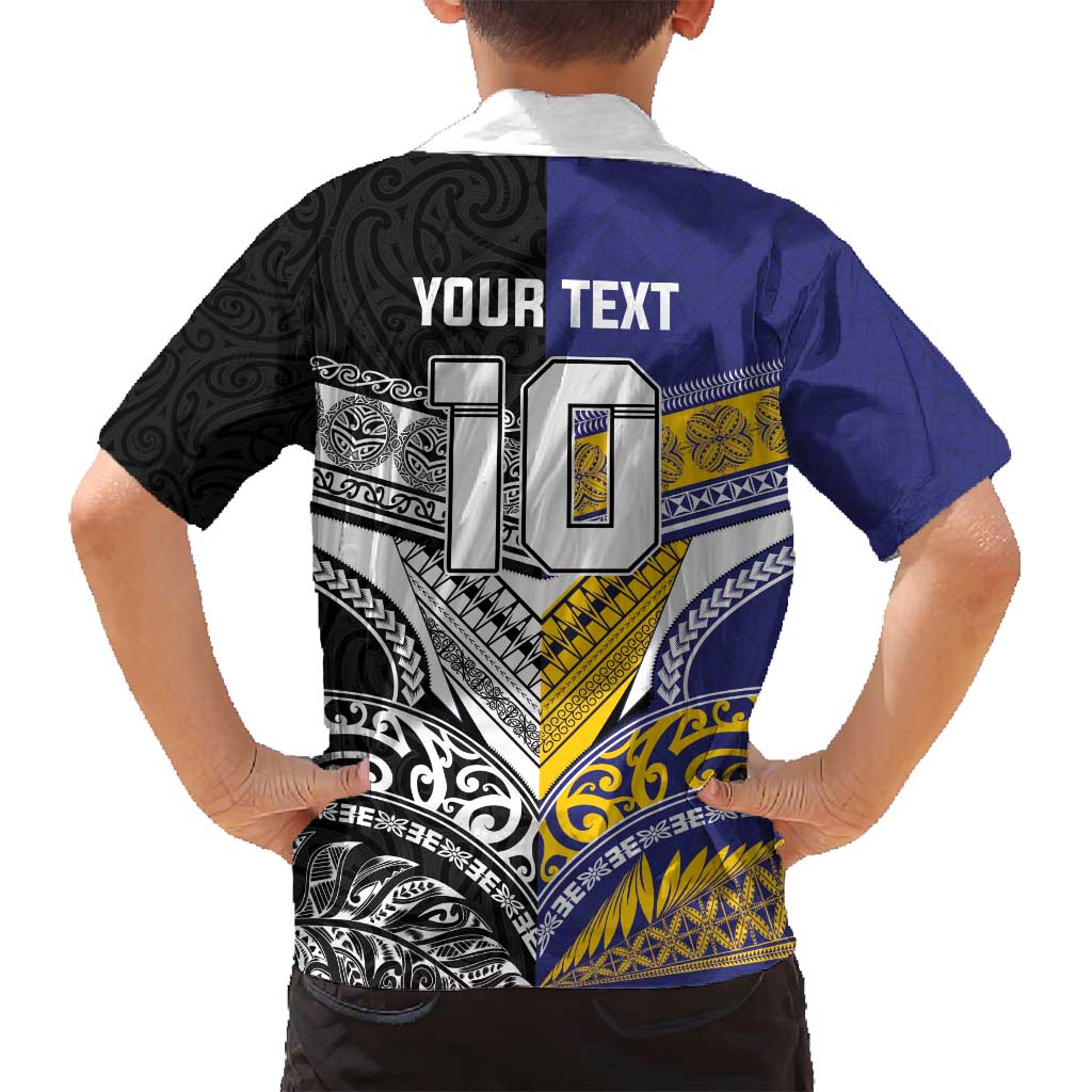 Custom Rugby Niue and Aotearoa Family Matching Long Sleeve Bodycon Dress and Hawaiian Shirt Hiapo with Maori Moko Tribal Heritage Tattoos LT03 - Polynesian Pride