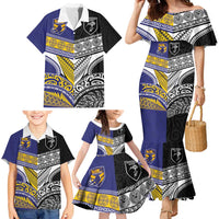 Custom Rugby Niue and Aotearoa Family Matching Mermaid Dress and Hawaiian Shirt Hiapo with Maori Moko Tribal Heritage Tattoos LT03 - Polynesian Pride