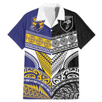 Custom Rugby Niue and Aotearoa Family Matching Mermaid Dress and Hawaiian Shirt Hiapo with Maori Moko Tribal Heritage Tattoos LT03 Dad's Shirt - Short Sleeve Black - Polynesian Pride