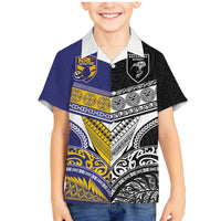 Custom Rugby Niue and Aotearoa Family Matching Mermaid Dress and Hawaiian Shirt Hiapo with Maori Moko Tribal Heritage Tattoos LT03 Son's Shirt Black - Polynesian Pride