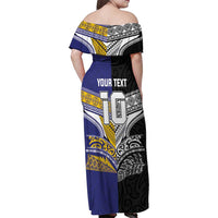 Custom Rugby Niue and Aotearoa Family Matching Off Shoulder Maxi Dress and Hawaiian Shirt Hiapo with Maori Moko Tribal Heritage Tattoos LT03 - Polynesian Pride