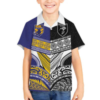 Custom Rugby Niue and Aotearoa Family Matching Short Sleeve Bodycon Dress and Hawaiian Shirt Hiapo with Maori Moko Tribal Heritage Tattoos LT03 Son's Shirt Black - Polynesian Pride