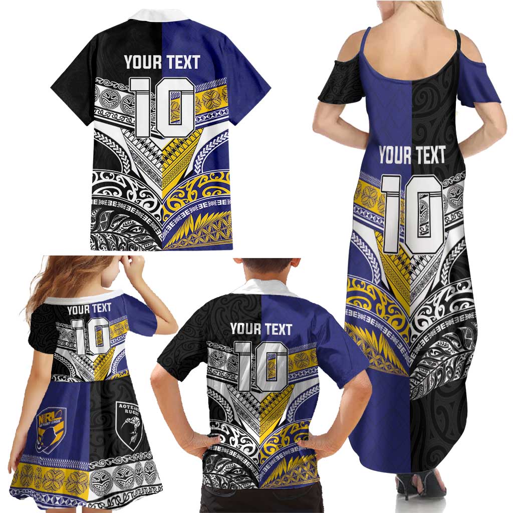 Custom Rugby Niue and Aotearoa Family Matching Summer Maxi Dress and Hawaiian Shirt Hiapo with Maori Moko Tribal Heritage Tattoos LT03 - Polynesian Pride