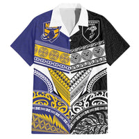 Custom Rugby Niue and Aotearoa Family Matching Summer Maxi Dress and Hawaiian Shirt Hiapo with Maori Moko Tribal Heritage Tattoos LT03 Dad's Shirt - Short Sleeve Black - Polynesian Pride