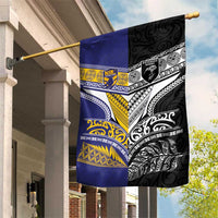 Rugby Niue and Aotearoa Garden Flag Hiapo with Maori Moko Tribal Heritage Tattoos LT03 House Flag Black - Polynesian Pride