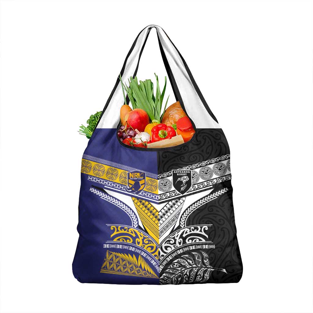 Rugby Niue and Aotearoa Grocery Bag Hiapo with Maori Moko Tribal Heritage Tattoos LT03 1-pack One Size Black - Polynesian Pride