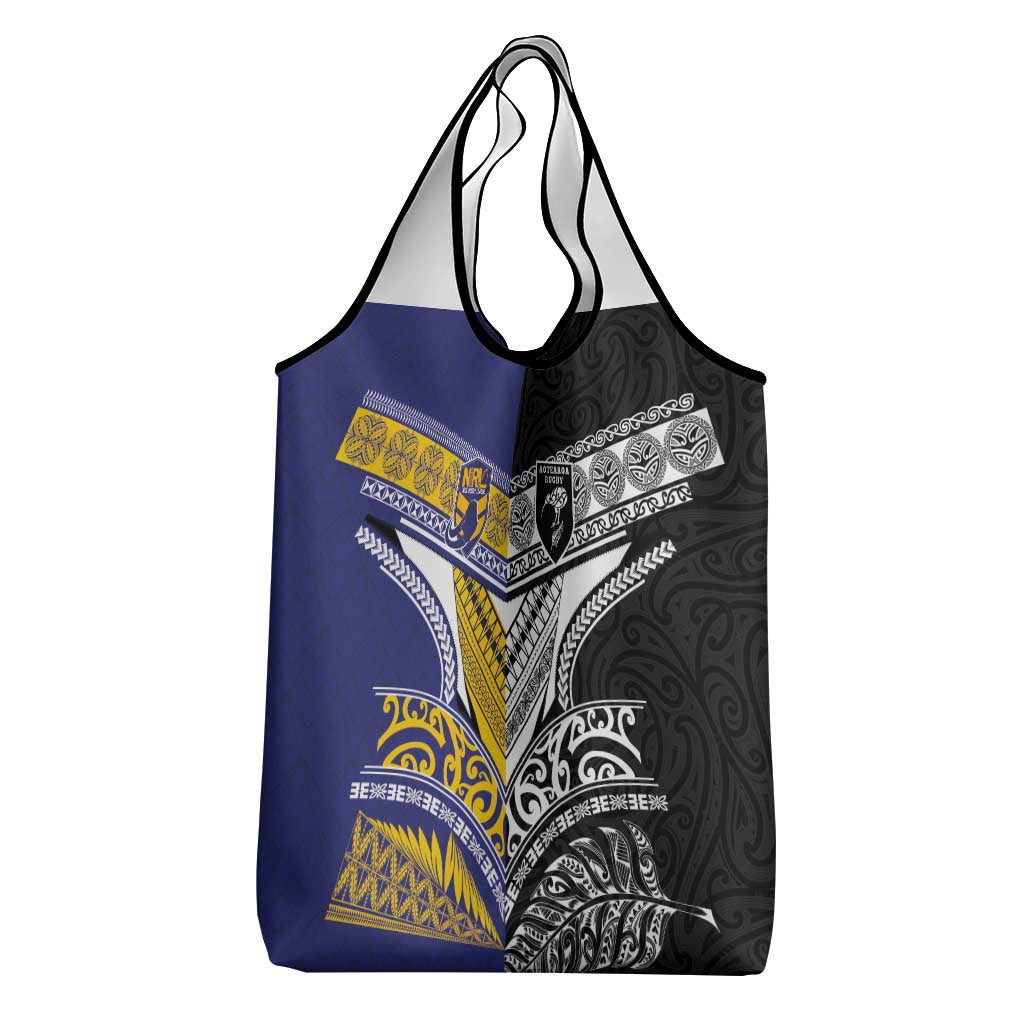 Rugby Niue and Aotearoa Grocery Bag Hiapo with Maori Moko Tribal Heritage Tattoos LT03 - Polynesian Pride