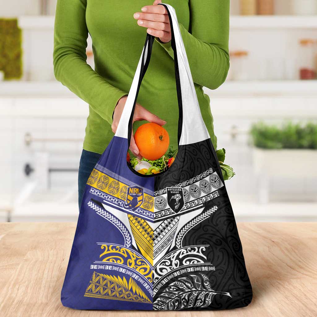 Rugby Niue and Aotearoa Grocery Bag Hiapo with Maori Moko Tribal Heritage Tattoos LT03 - Polynesian Pride