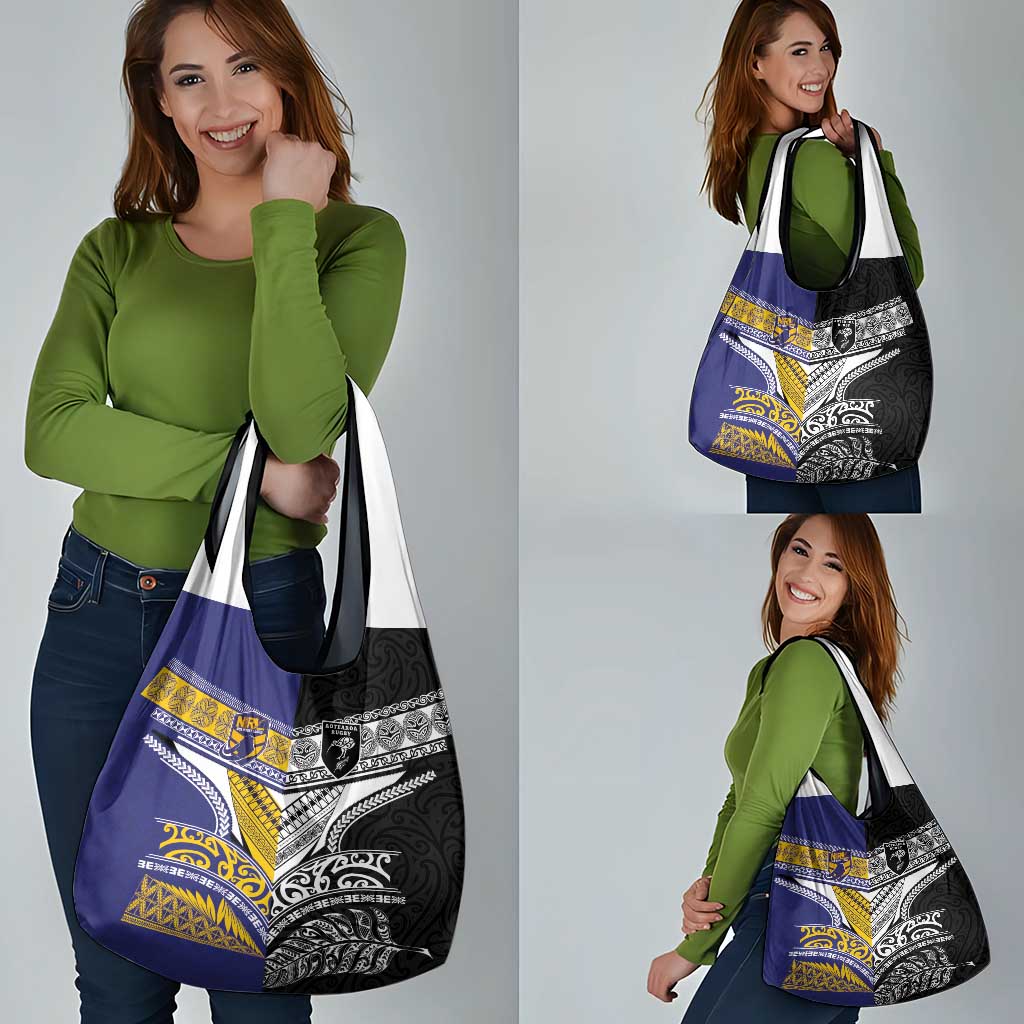 Rugby Niue and Aotearoa Grocery Bag Hiapo with Maori Moko Tribal Heritage Tattoos LT03 - Polynesian Pride