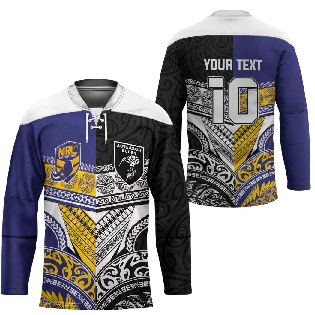 Custom Rugby Niue and Aotearoa Hockey Jersey Hiapo with Maori Moko Tribal Heritage Tattoos LT03 - Polynesian Pride
