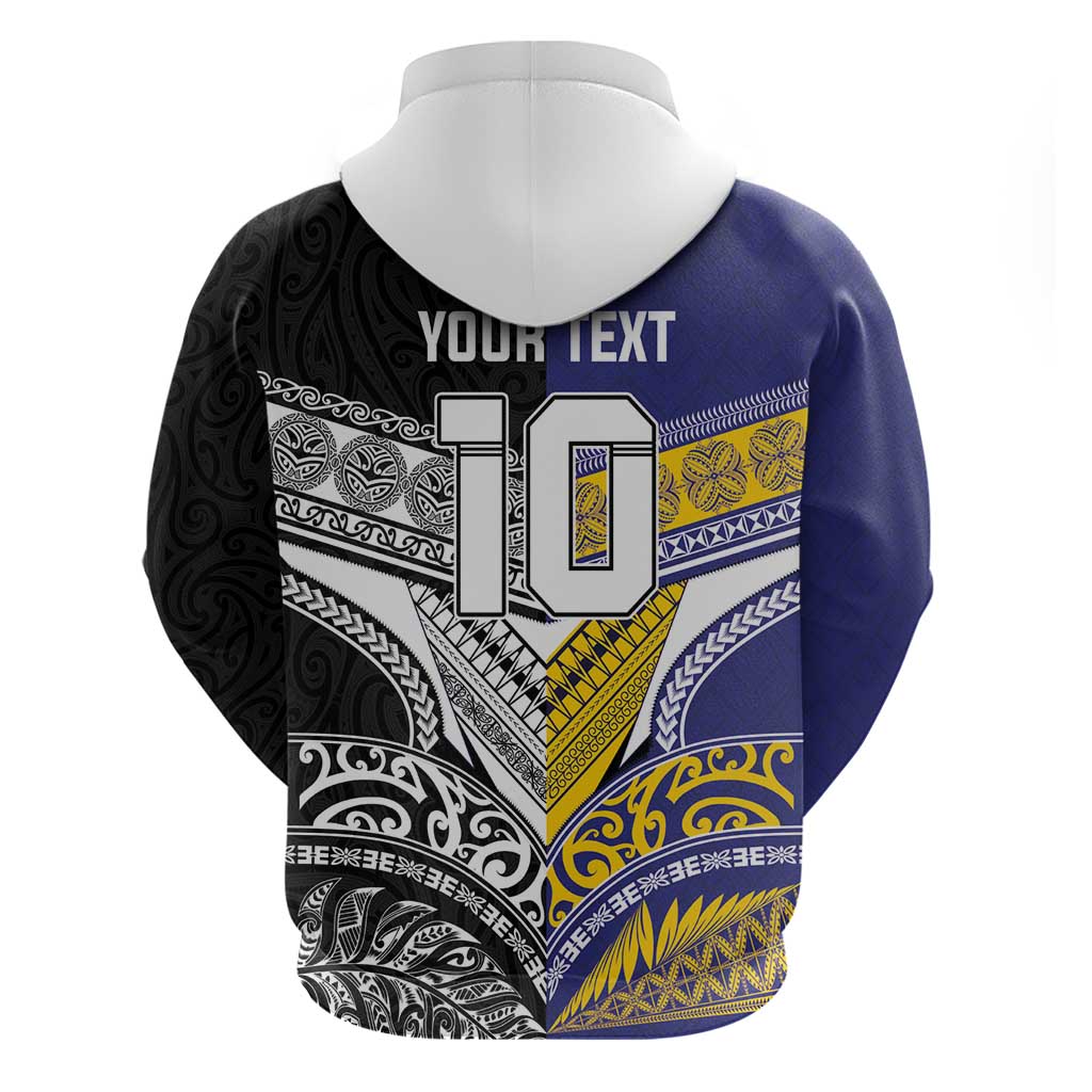Custom Rugby Niue and Aotearoa Hoodie Hiapo with Maori Moko Tribal Heritage Tattoos - Polynesian Pride