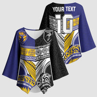Custom Rugby Niue and Aotearoa Kimono Sleeve Blouse Hiapo with Maori Moko Tribal Heritage Tattoos LT03 - Polynesian Pride