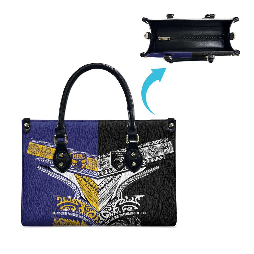 Rugby Niue and Aotearoa Leather Bag Hiapo with Maori Moko Tribal Heritage Tattoos LT03 - Polynesian Pride