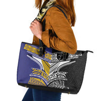 Rugby Niue and Aotearoa Leather Tote Bag Hiapo with Maori Moko Tribal Heritage Tattoos LT03 Black - Polynesian Pride