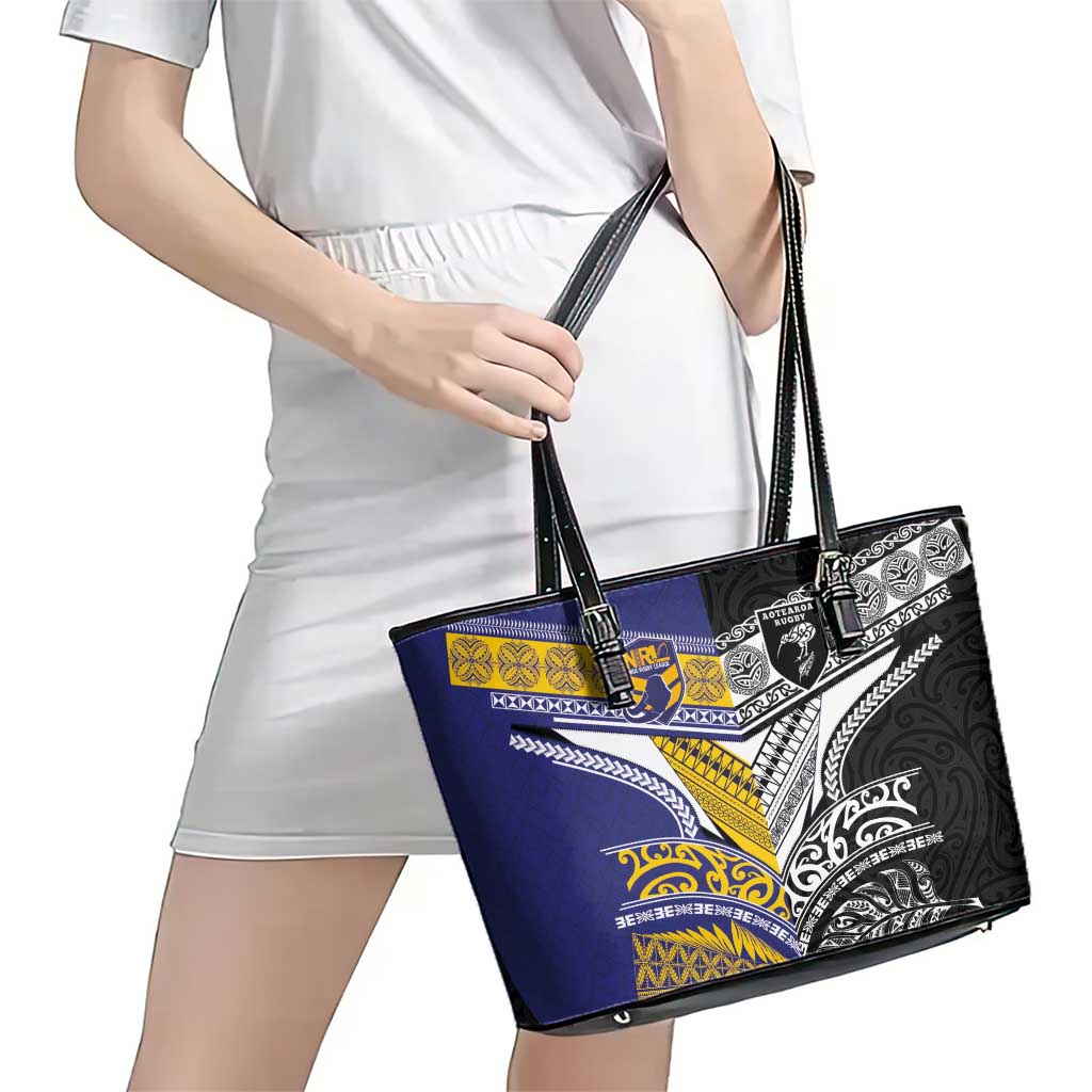 Rugby Niue and Aotearoa Leather Tote Bag Hiapo with Maori Moko Tribal Heritage Tattoos LT03 - Polynesian Pride