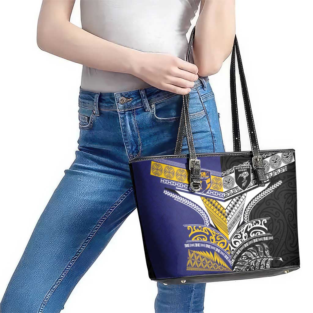 Rugby Niue and Aotearoa Leather Tote Bag Hiapo with Maori Moko Tribal Heritage Tattoos LT03 - Polynesian Pride