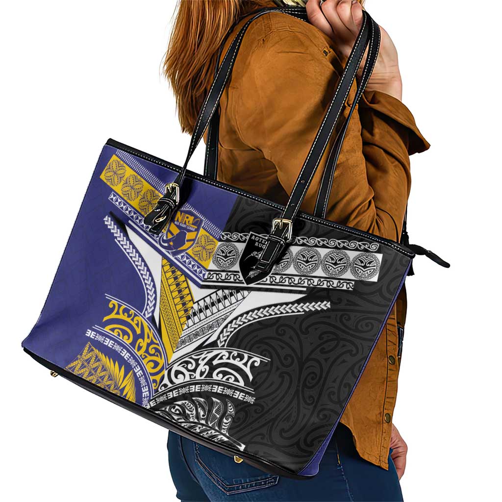Rugby Niue and Aotearoa Leather Tote Bag Hiapo with Maori Moko Tribal Heritage Tattoos LT03 - Polynesian Pride