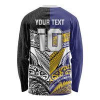 Custom Rugby Niue and Aotearoa Long Sleeve Shirt Hiapo with Maori Moko Tribal Heritage Tattoos LT03 - Polynesian Pride