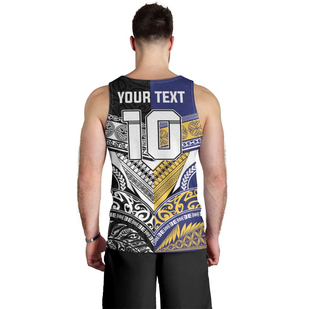 Custom Rugby Niue and Aotearoa Men Tank Top Hiapo with Maori Moko Tribal Heritage Tattoos LT03 - Polynesian Pride