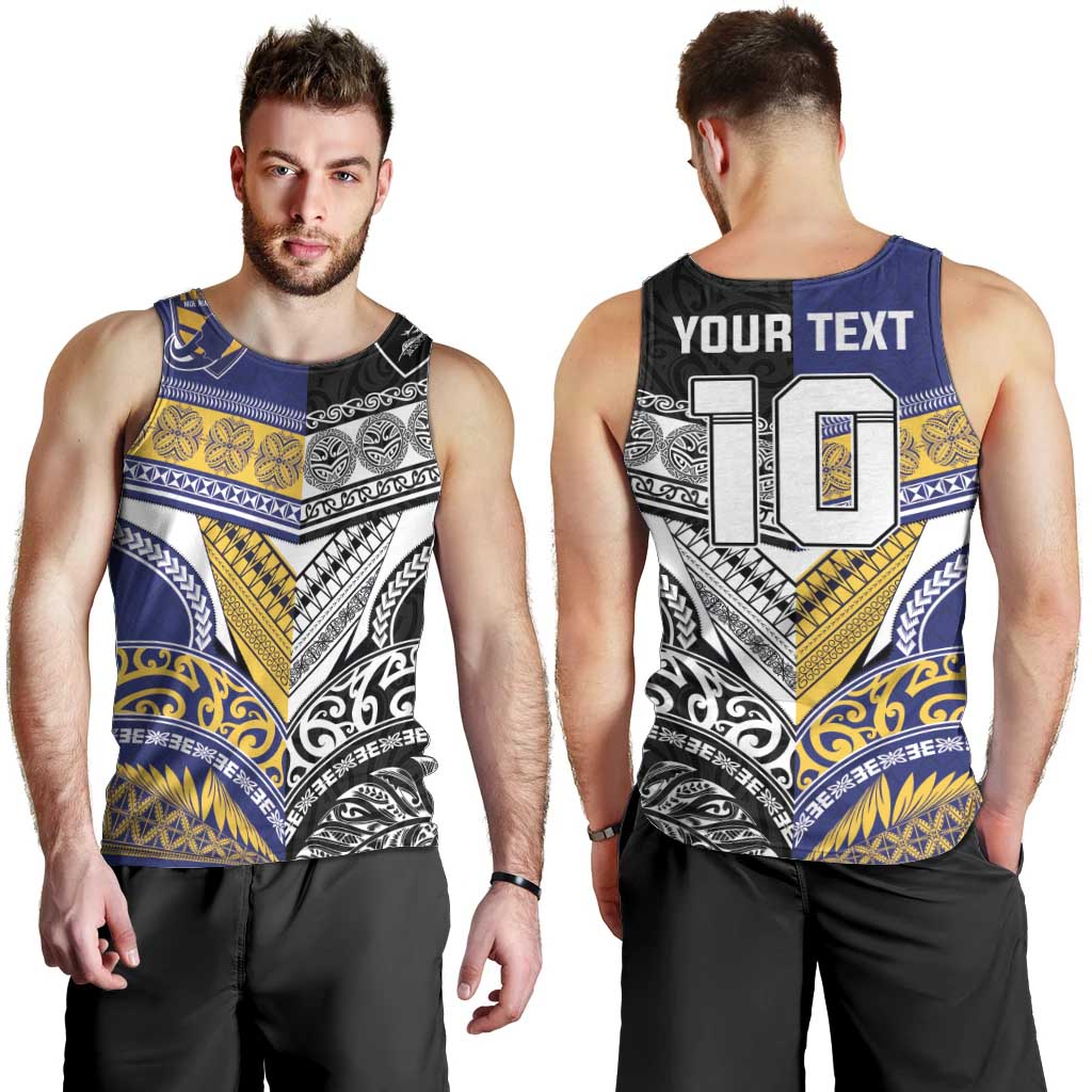 Custom Rugby Niue and Aotearoa Men Tank Top Hiapo with Maori Moko Tribal Heritage Tattoos LT03 - Polynesian Pride