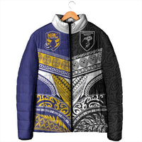 Custom Rugby Niue and Aotearoa Padded Jacket Hiapo with Maori Moko Tribal Heritage Tattoos LT03 - Polynesian Pride