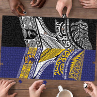 Rugby Niue and Aotearoa Puzzle Hiapo with Maori Moko Tribal Heritage Tattoos LT03 - Polynesian Pride