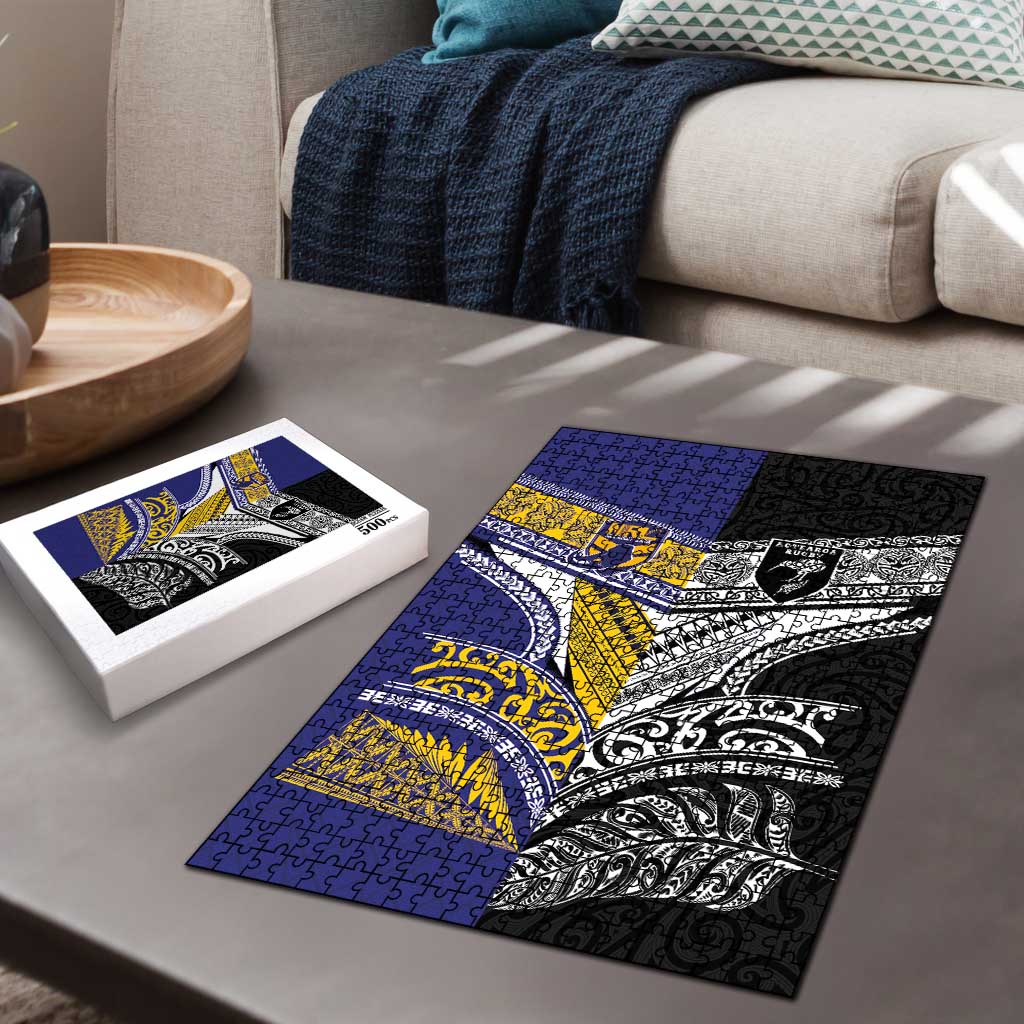 Rugby Niue and Aotearoa Puzzle Hiapo with Maori Moko Tribal Heritage Tattoos LT03 - Polynesian Pride