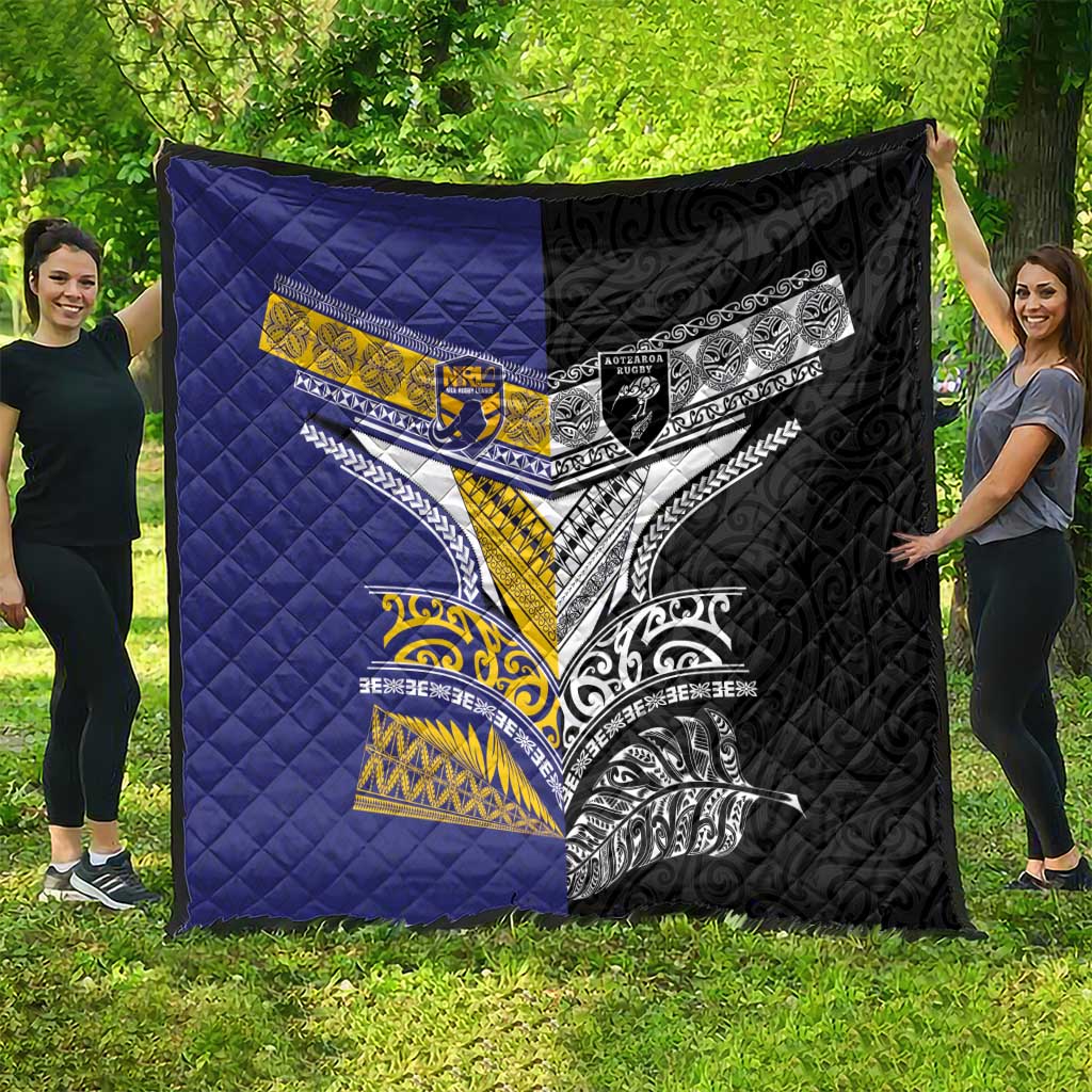 Rugby Niue and Aotearoa Quilt Hiapo with Maori Moko Tribal Heritage Tattoos LT03 - Polynesian Pride