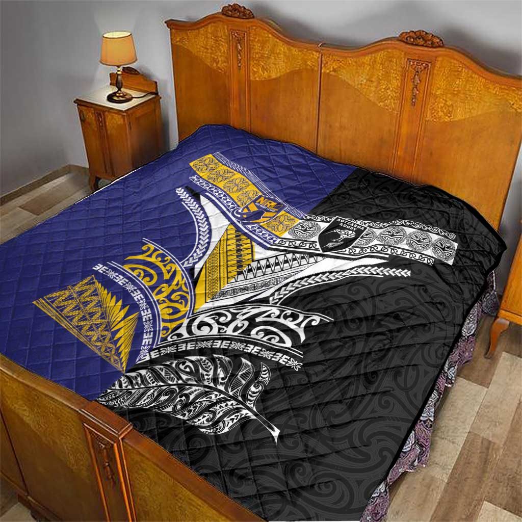 Rugby Niue and Aotearoa Quilt Hiapo with Maori Moko Tribal Heritage Tattoos LT03 - Polynesian Pride