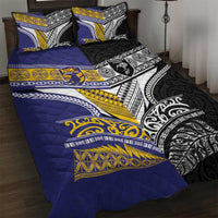 Rugby Niue and Aotearoa Quilt Bed Set Hiapo with Maori Moko Tribal Heritage Tattoos LT03 Black - Polynesian Pride