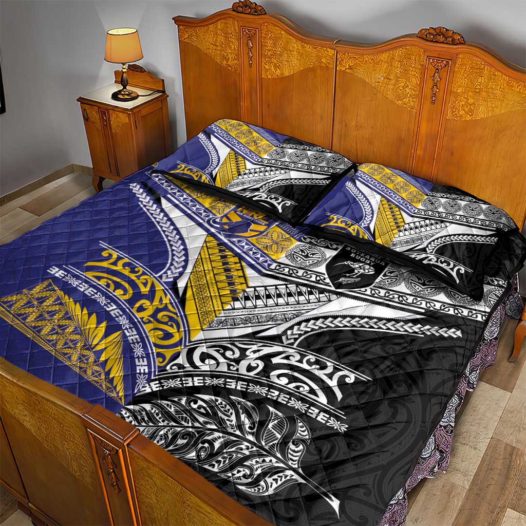 Rugby Niue and Aotearoa Quilt Bed Set Hiapo with Maori Moko Tribal Heritage Tattoos LT03 - Polynesian Pride